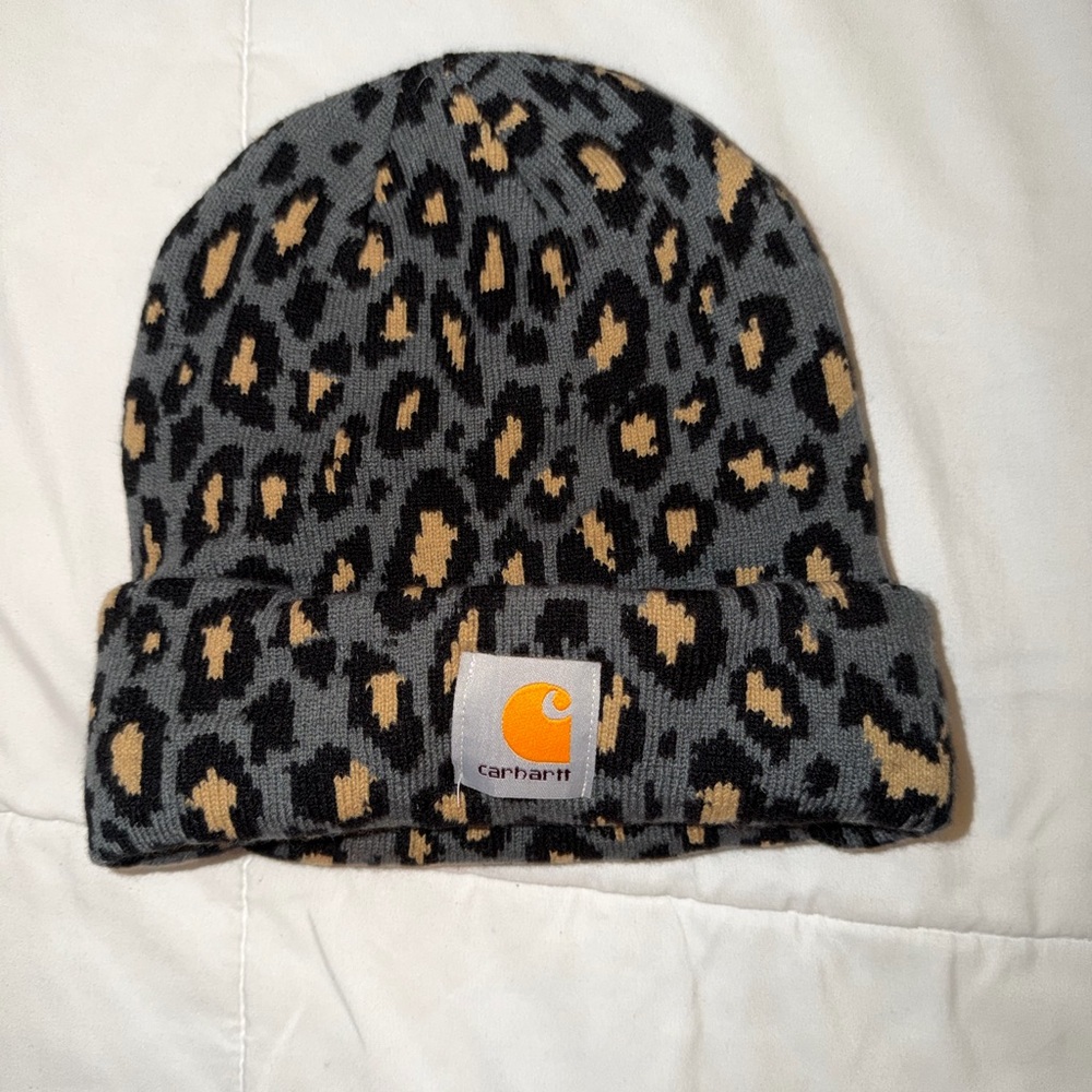 Black leopard print Carhartt beanie